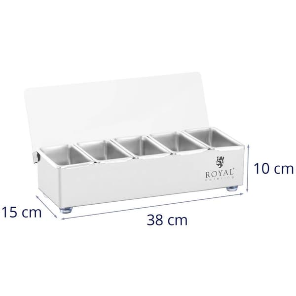 Royal Catering Ingrediensbehållare - Rostfritt stål - 5 x 0,4 L - Royal Catering