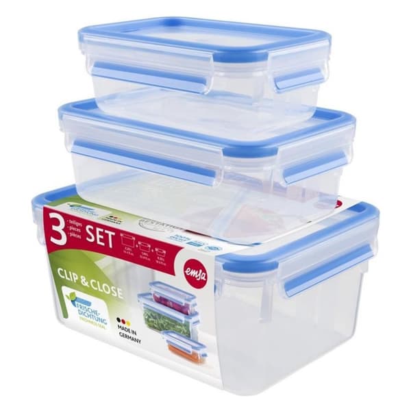 Emsa 508566 Clip & Close förvaringslådor 0,55L/1L/2,3L 3 delar Blå