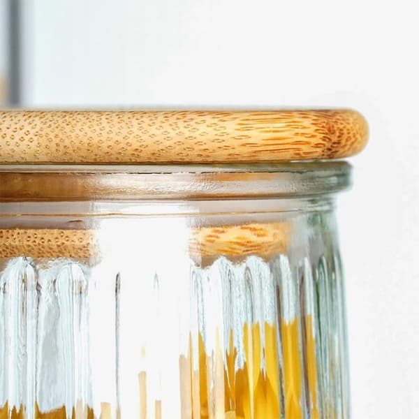 Glasbeholder til løse produkter med bambuslåg og forsegling 600 ml