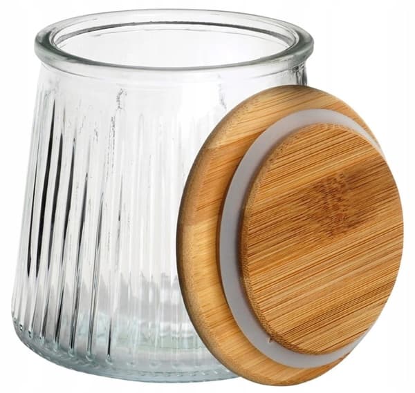 Glasbeholder til løse produkter med bambuslåg og forsegling 600 ml