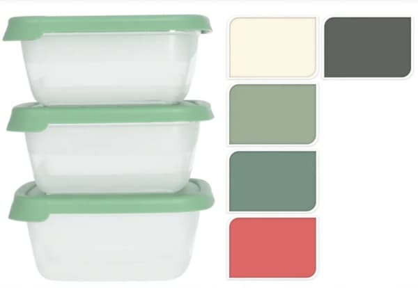 Set med 3 fyrkantiga behållare med universallock 12x12x6,5 cm