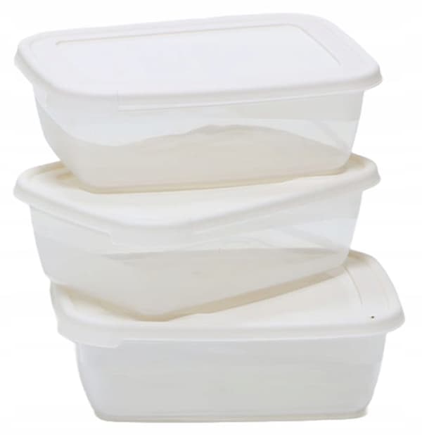 Set med 3 rektangulära behållare med universallock 20x13,5x7,5 cm