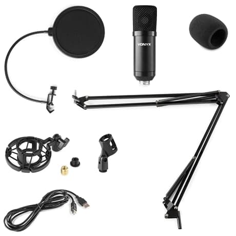 Vonyx CMS300B Studio kondensator mikrofon set, USB, Svart