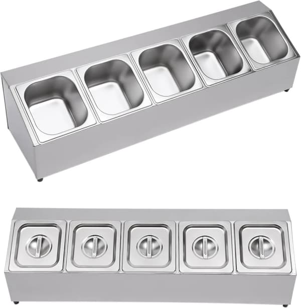 Såsdispenser Kryddstation, Rostfritt stål, 5 panner,Silver