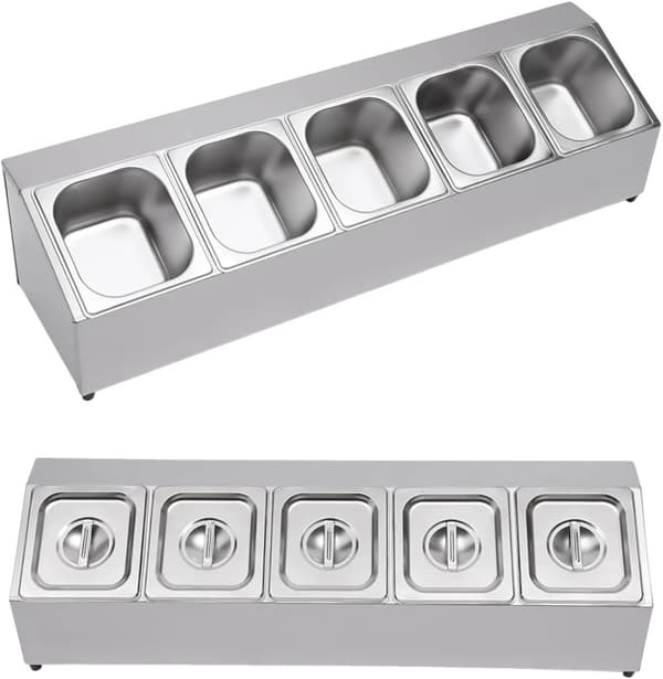Såsdispenser Kryddstation, Rostfritt stål, 5 panner,Silver
