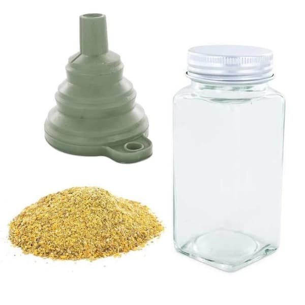Kryddflaska - AROMANDISE - Malen fänkål 35 g - Silikontratt - Hållbart glas - Nutida design