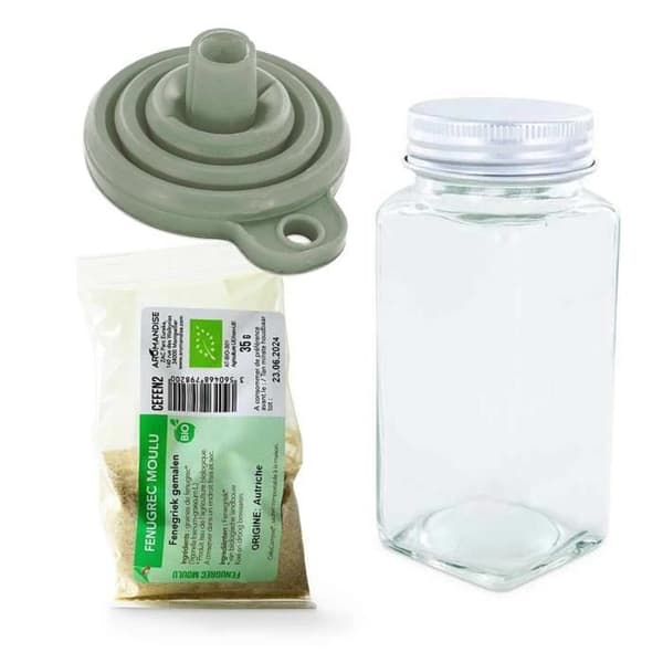 Kryddflaska - AROMANDISE - Malen fänkål 35 g - Silikontratt - Hållbart glas - Nutida design