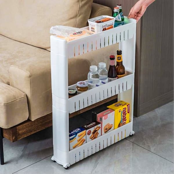 Flyttbar nischhylla för förvaringsställ för kökshållare Kryddor Rack Rolling Trolley i vitt för att spara utrymme för vardagliga saker