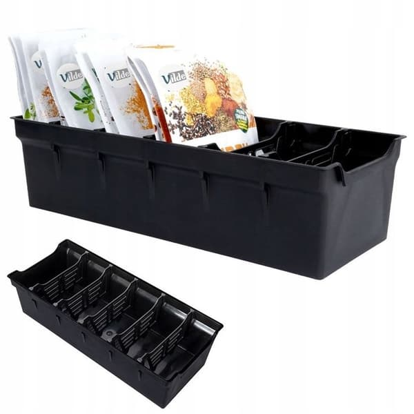 Kryddförvarare - Svart - Plast - 30 x 13 x 8 cm - 5 avskiljare - Hållbar