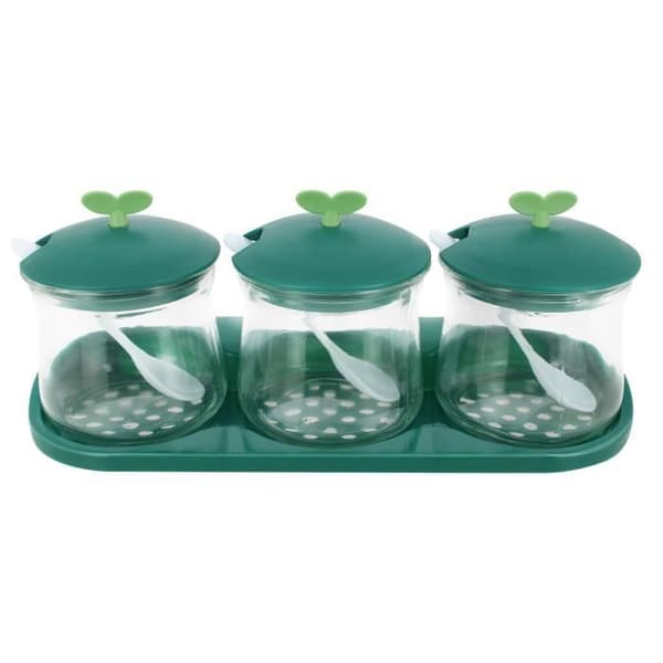 Set med 3 plastkryddburkar med hållare Cheffinger - Grön