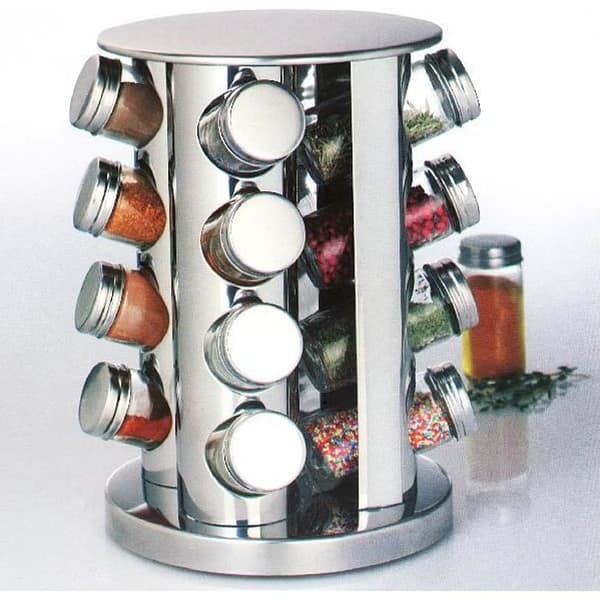 Kryddställ - Rostfritt stål - Rotativ - 16 glasburkar - Antislipbas - Modern design