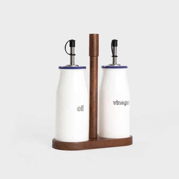 Olivolja set | MODERN | och vinägrett på ett 2-delat stativ | 17x21,5cm | 722233