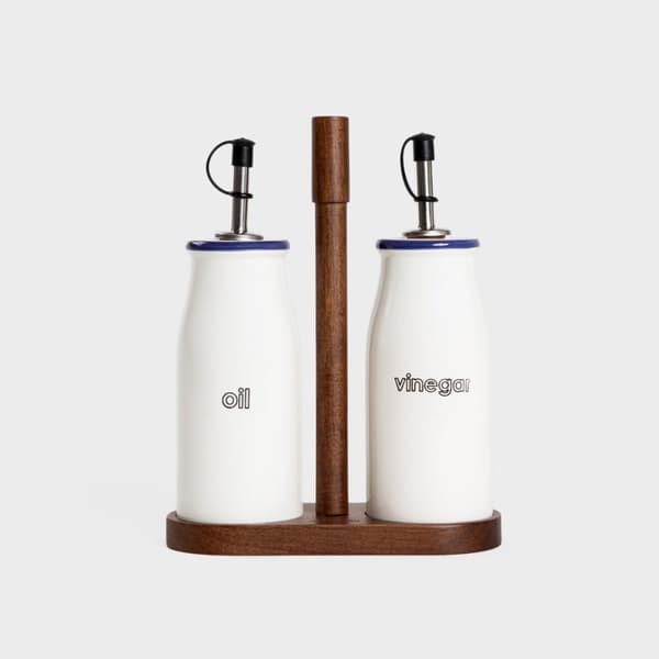 Olivolja set | MODERN | och vinägrett på ett 2-delat stativ | 17x21,5cm | 722233