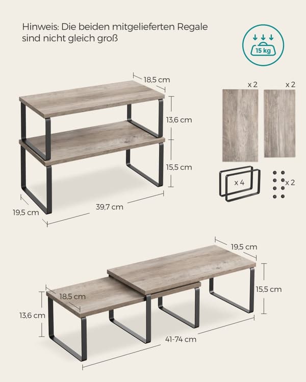 Ört rackuppsättning av 4 - metallram - 19,5 × 39,7 × 15,8 cm