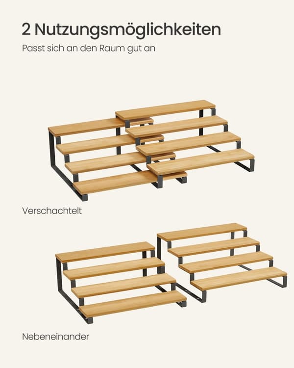 Urte stativer sæt af 2, hver med 4 hylder naturlige beige-blæk sort