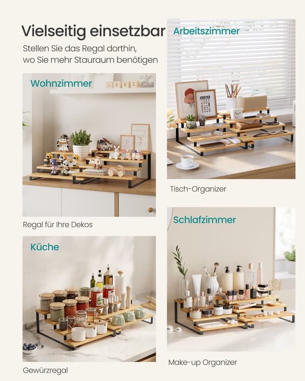Urte stativer sæt af 2, hver med 4 hylder naturlige beige-blæk sort