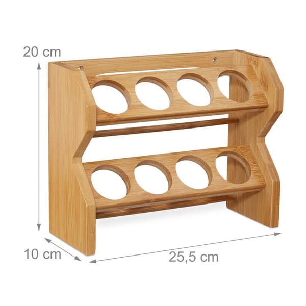 Relaxdays Bamboo Spice Rack, 8 glasburkar, Spice Display, 2-våningsorganisator, förvaring, natur