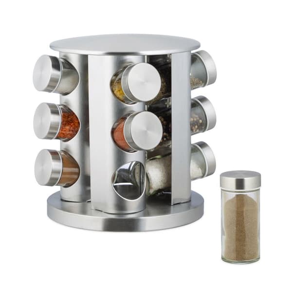 Relaxdays kryddställ, kök, 12-delad sprinklerset, rostfritt stål, modern design, diskmaskinssäker, silver