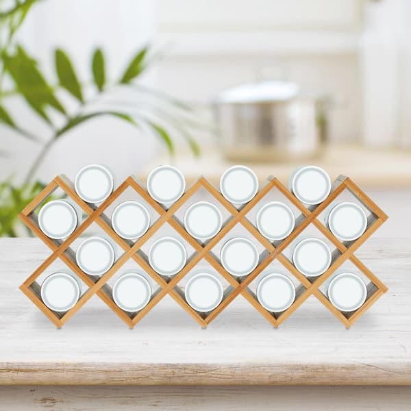 Relaxdays Bamboo kryddställ, med 18 örtkrukor, fristående, HLP: 19 x 42 x 10,5 cm, köksställ, natur
