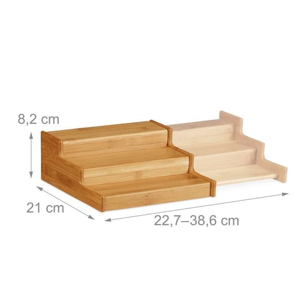 Relaxdays Utställning för Kryddor i Uxpanderbart Bambumaterial med 3 Hyllor, Naturligt Utseende, Fuktbeständig HLP 8x38,5x21cm Natur