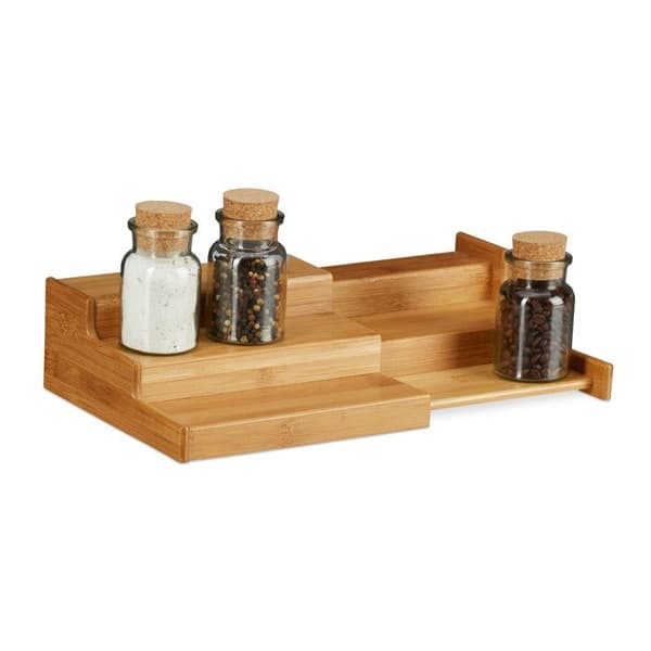 Relaxdays Utställning för Kryddor i Uxpanderbart Bambumaterial med 3 Hyllor, Naturligt Utseende, Fuktbeständig HLP 8x38,5x21cm Natur