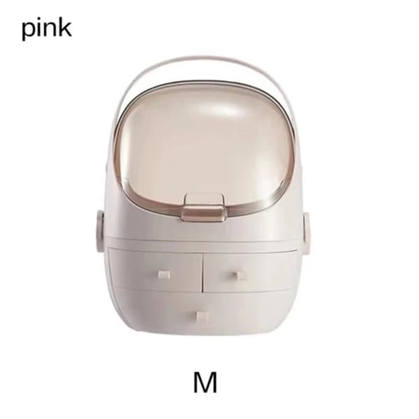 Kosmetikæske, akrylmateriale, 2 skuffer, gennemsigtigt låg,pink