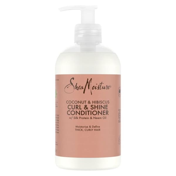 Shea Moisture Curl and Shine Conditioner för kvinnor för tjockt lockigt hår, med kokosnöt och hibiskus för att återfukta