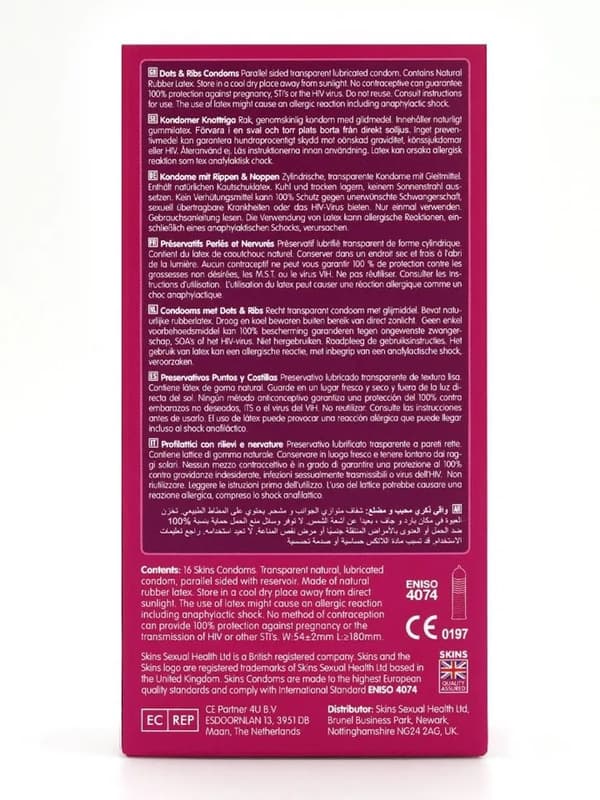 Skins Dots & Ribs Condoms 16-pack Knottriga kondomer