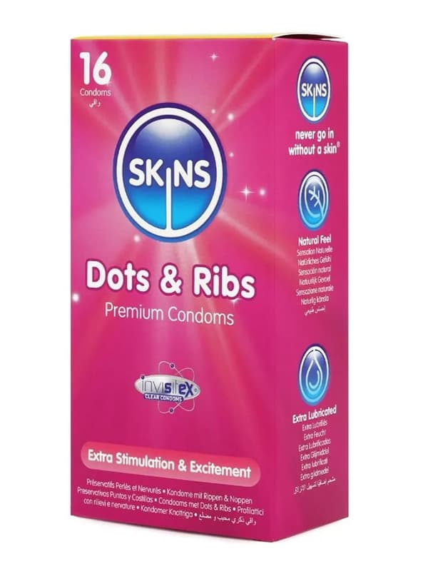 Skins Dots & Ribs Condoms 16-pack Knottriga kondomer