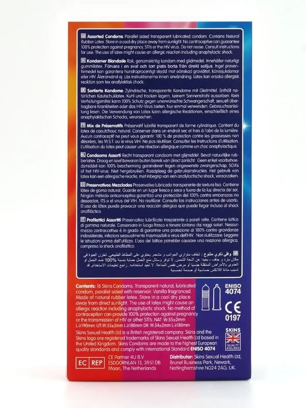 Skins Assorted Condoms 16-pack  Mixattu paketti kondomeja