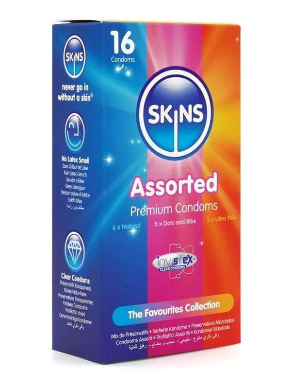 Skins Assorted Condoms 16-pack Mixattu paketti kondomeja