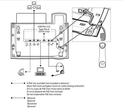 Snom D375 - IP telefon - sort - kablet håndsæt - skrivebord/væg - in band - out-of band - SIP info - 12 linjer (4141)