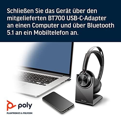 Poly Voyager Focus 2 UC - Kuulokkeet - On-Ear - Bluetooth - langaton, langallinen - aktiivinen melunvaimennus - adapteri USB-C Bluetoothin kautta - la