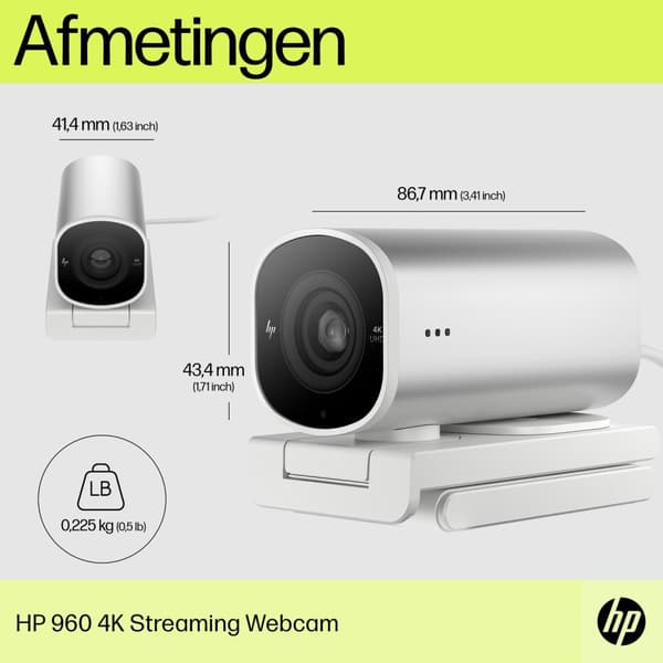 HP 960 4K Streaming Webcam - 100 % bølgepap ydre karton og polstring er bæredygtigt fremskaffet og... (695J6AA#ABB)