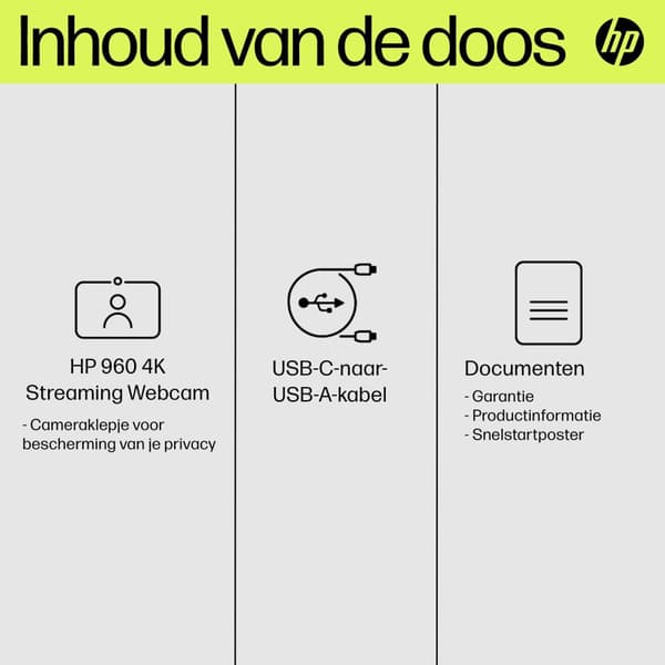 HP 960 4K Streaming Webcam - 100 % bølgepap ydre karton og polstring er bæredygtigt fremskaffet og... (695J6AA#ABB)