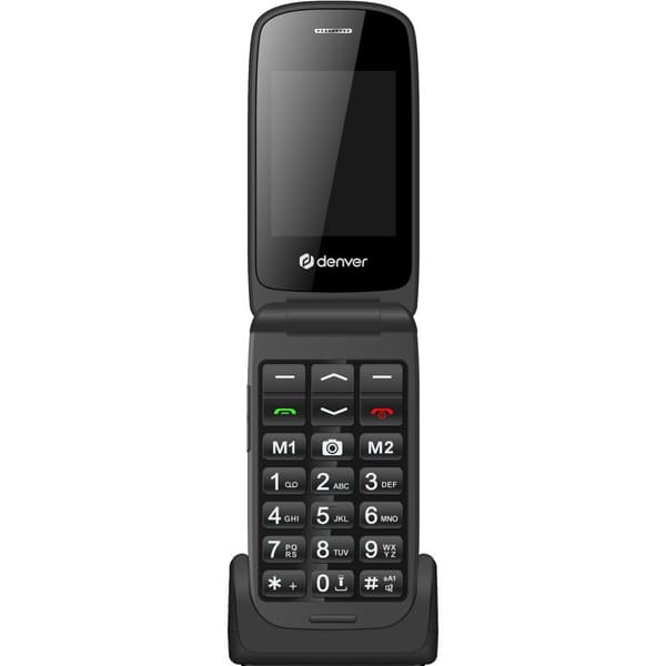 4G knap telefon med 2,4" farveskærm, Bluetooth, SOS knap, flip model Sort