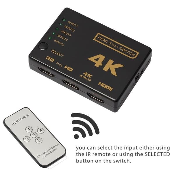 INF HDMI-bryter 5x1 - 4K / 3D med fjernkontroll