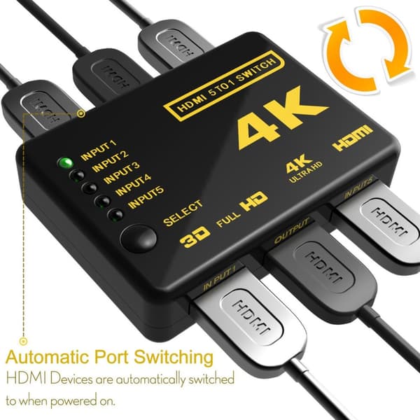 INF HDMI-bryter 5x1 - 4K / 3D med fjernkontroll