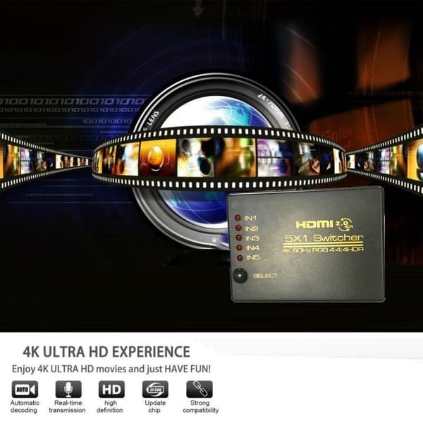 INF HDMI-bryter 5x1 - 4K / 3D med fjernkontroll
