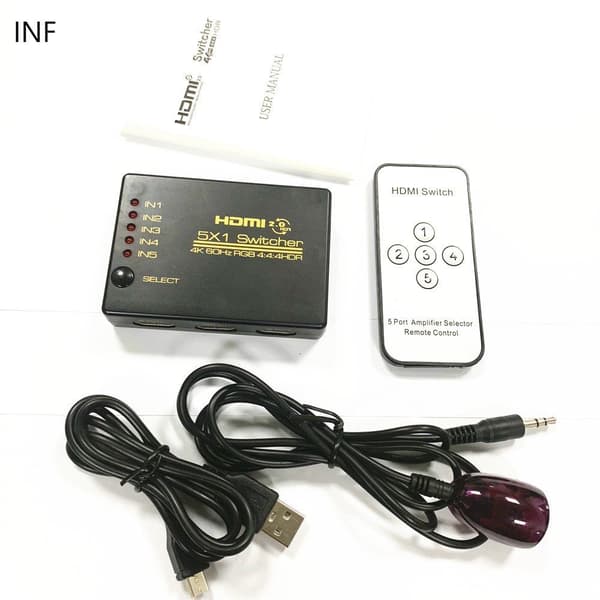 INF HDMI-bryter 5x1 - 4K / 3D med fjernkontroll
