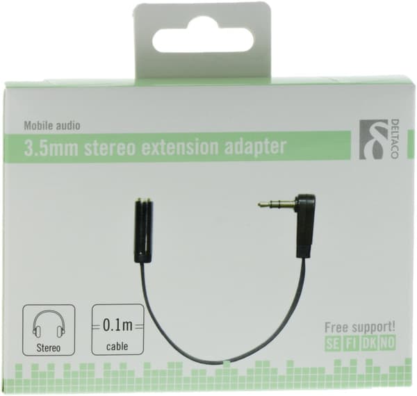 Angled 3.5mm male to 3.5mm female, 0.1m, black