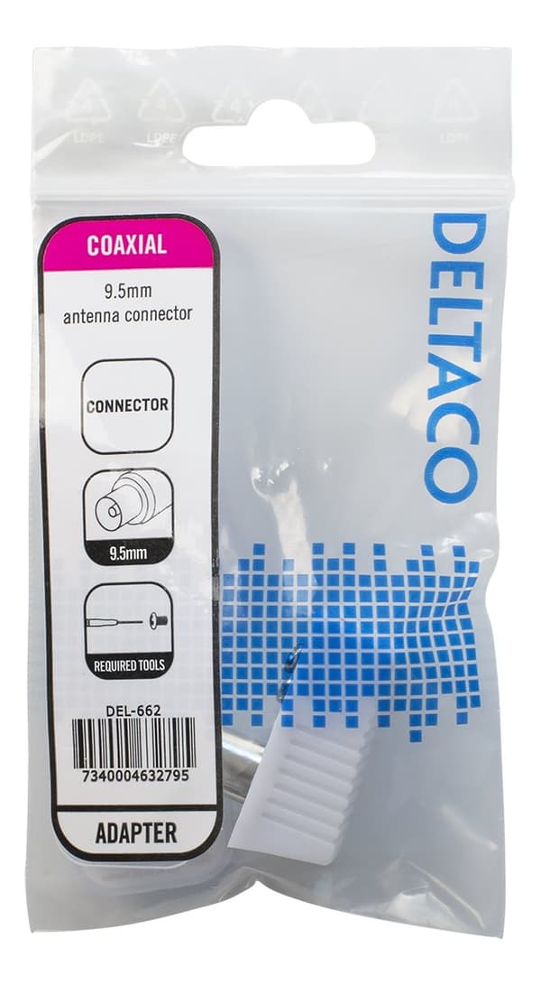 Antenna connector, 9.5mm fe, angled, gold connectors