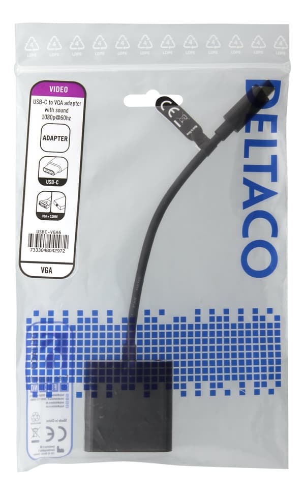 USB-C to VGA adapter w. audio, 1080p 60Hz, 0.2m, black