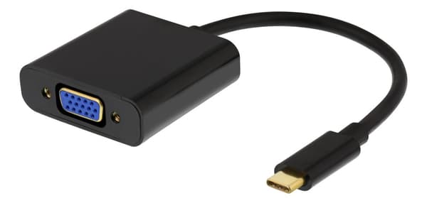 USB-C to VGA adapter w. audio, 1080p 60Hz, 0.2m, black musta