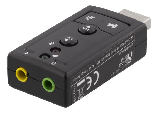 USB audio card, 7.1, mute, volume, 2x3.5mm, mic/headphone