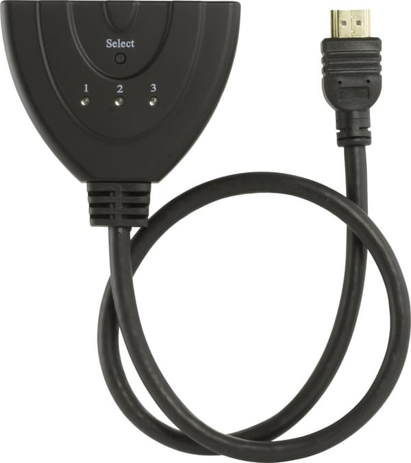 3 Port HDMI Pigtail Switch,  0.5m, gold-plated connectors
