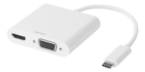 Adapter DELTACO HDMI/VGA/ljud/USB-C vit
