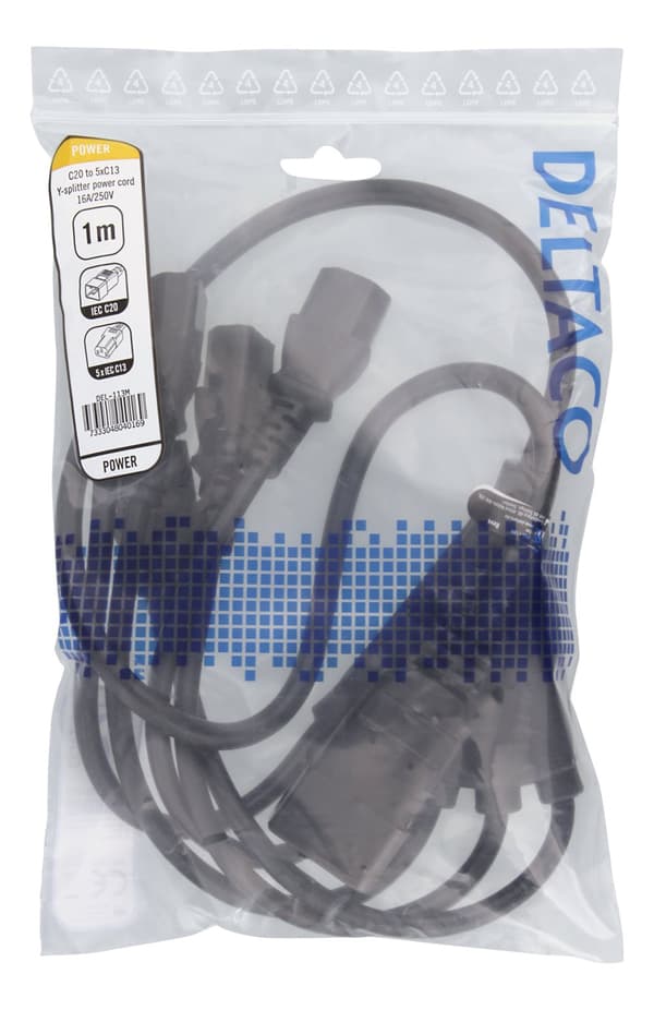IEC C20 to 5x IEC C13, Y-splitter cable,1m, 16A/250V, black