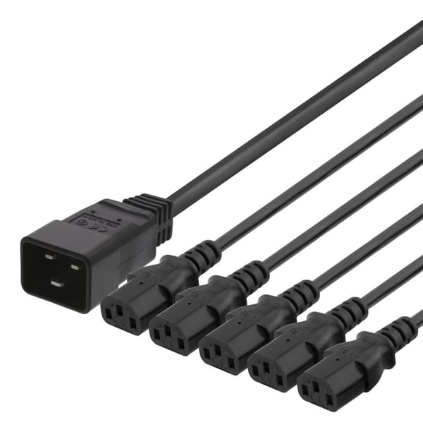 IEC C20 to 5x IEC C13, Y-splitter cable,1m, 16A/250V, black