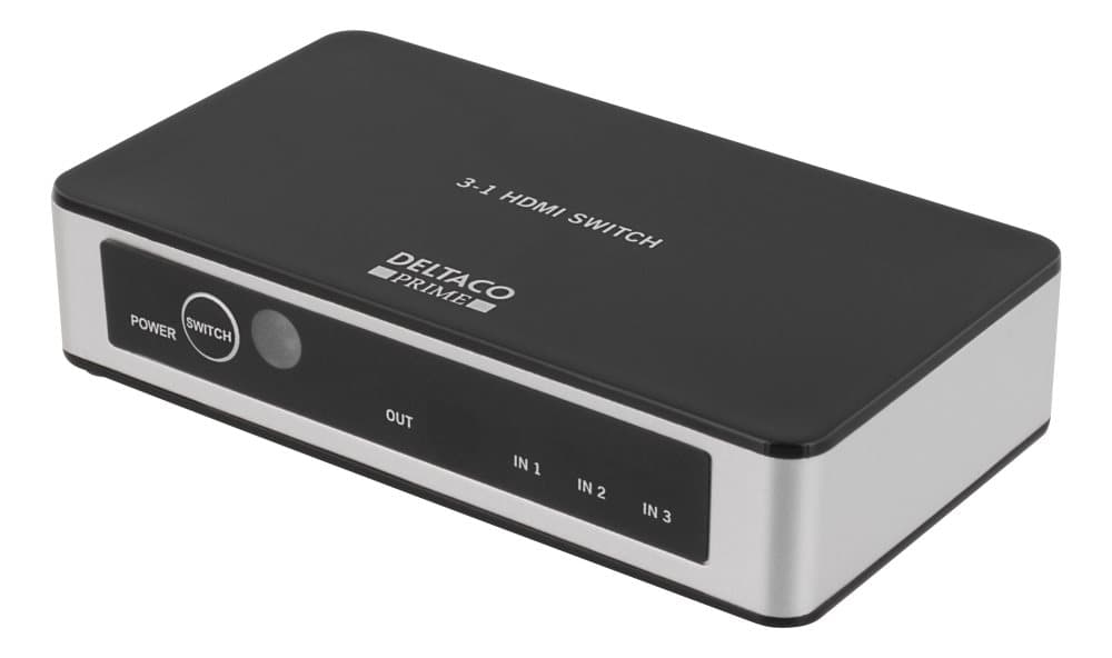 DELTACO PRIME 3-ports HDMI-switch, IR-fjärr, Ultra HD i 60Hz, svart